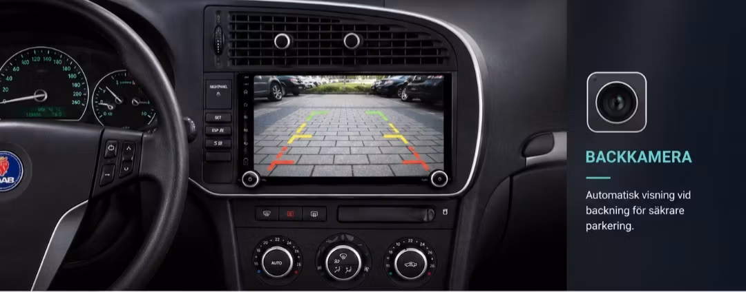 Android 15 Bilstereo Saab 9-3 2007–2014 7” | 6GB/128GB, CarPlay, Android Auto, GPS, 4G, DSP + 360° Kamerasystem