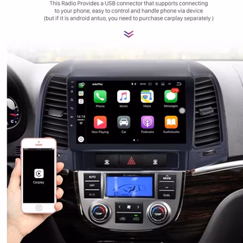 9"android  10,bilstereo Hyundai santafe (2005--2012) gps, wifi,32GB,dsp,carplay  android  auto ,4GSIM
