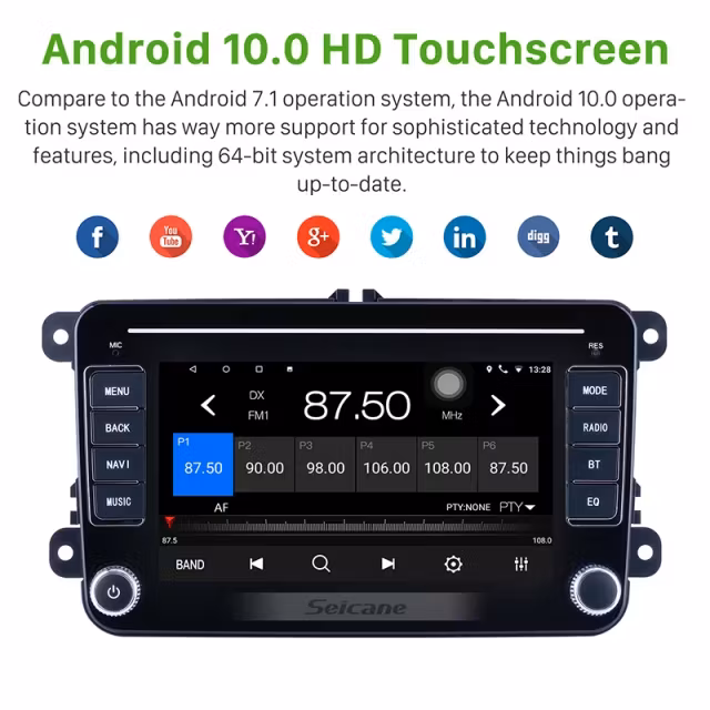 7" android10, vw bilstereo  ,gps, 32GB, blåtand, wifi