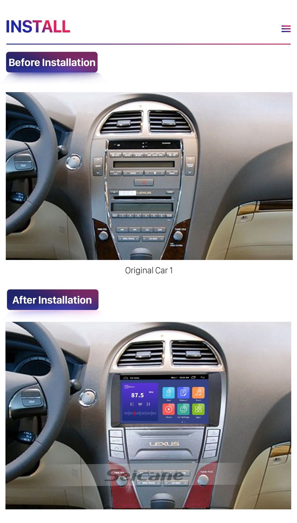 9"android 13,bilstereo Lexus E240 ,E350 (2006--2012) gps,carplay, android auto,wifi Bluetooth,,RAM: 4GB, ROM : 64 GB, 4G LTE