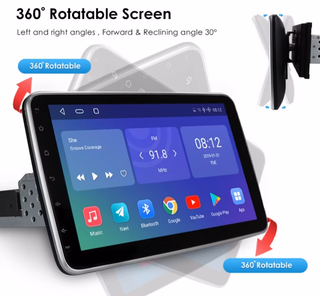 10,1" android 10,  1din 24 volt bilstereo, till lastbil & bussar