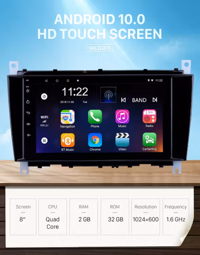 8"android 10,bilstereo Mercedes Benz  C55,w230,w209,w219(2004--2011) gps,wifi,32gb,blåtand, carplay, android auto,DSP, RDS