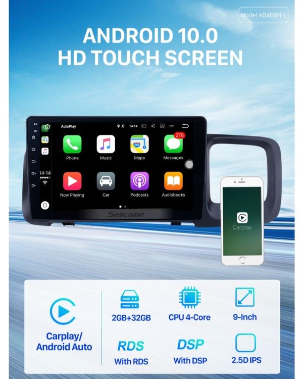 9"  Android 10 bilstereo Volvo v60 S60(2011--2013)  gps carplay ,blåtand, wifi  android auto,dsp 32GB ,4GSIM