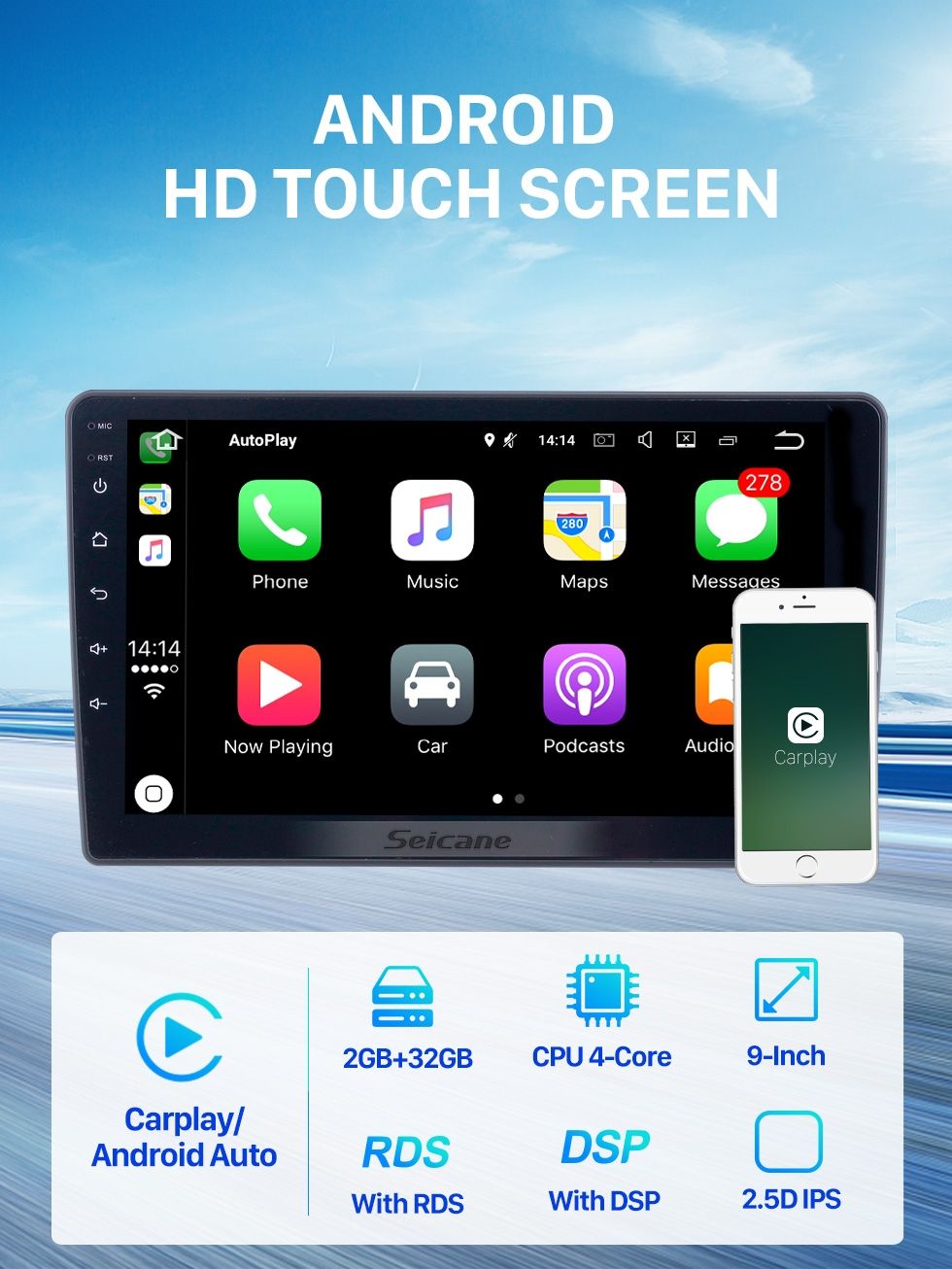 9" android 10 bilstereo Hyundai h1(2007--2015)wifi ,32GB, rds,carplayer,android auto, gps
