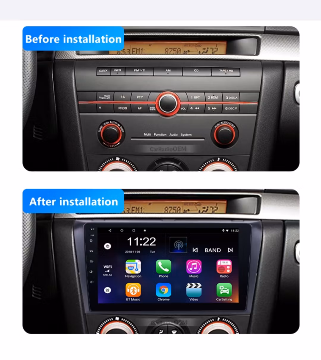 9"android10   bilstereo Mazda 3 (2004--2009) gps,carplay, androidauto, RDS, WiFi ,32GB,Blåtand)