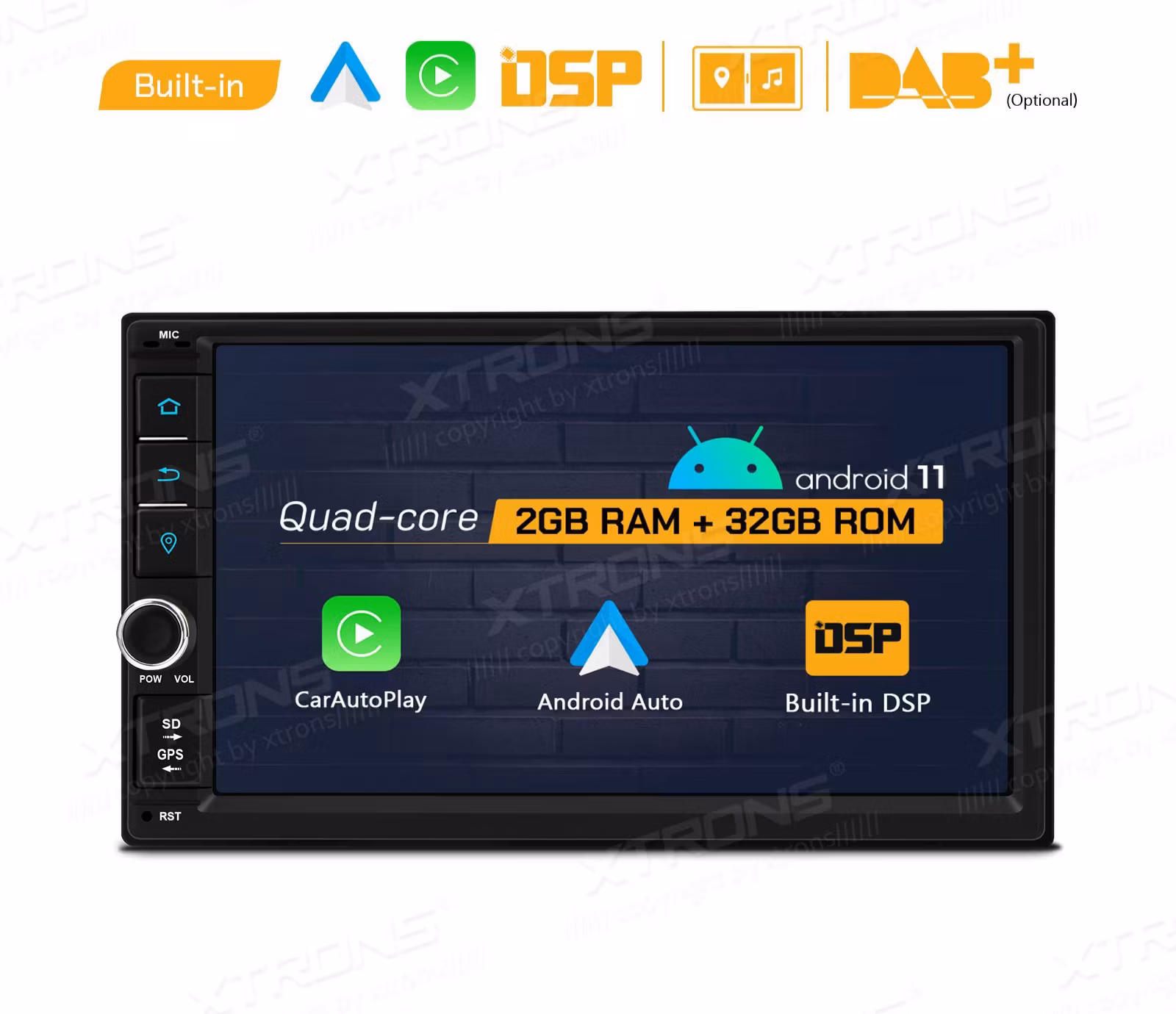 7"android 11 , 2Din bilstereo ,32GB ROM, Wifi gps,carplay, android auto,  rds,blåtand ,DSP