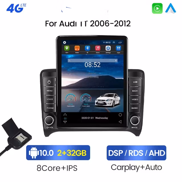 Tesla skärm android 10,bilstereo  Audi Tt (2006---2012) gps wifi carplay android auto 32gb  blåtand rds DSP