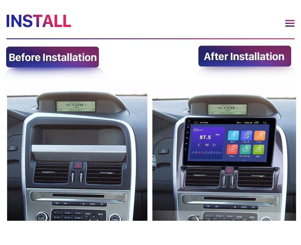 9"android 11, bilstereo  Volvo xc60(2008--2013) wifi, gps ,carplay, blåtand ROM: 32GB,RAM:2GB 4G LTE