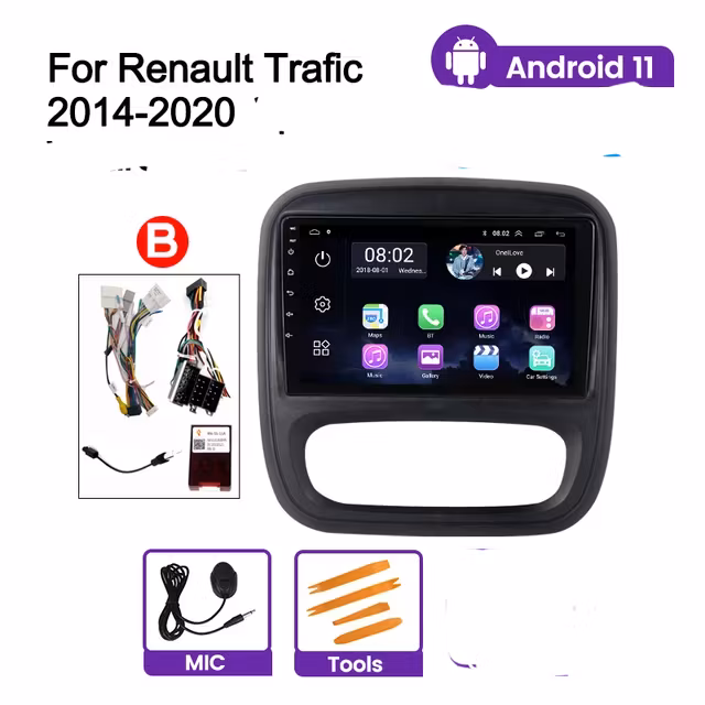 9"android 12,bilstereo Renault Trafic(2014--2023) gps wifi carplay android auto ROM: 64GB, RAM: 4GB Blåtand RDS DSP, 4GSIM