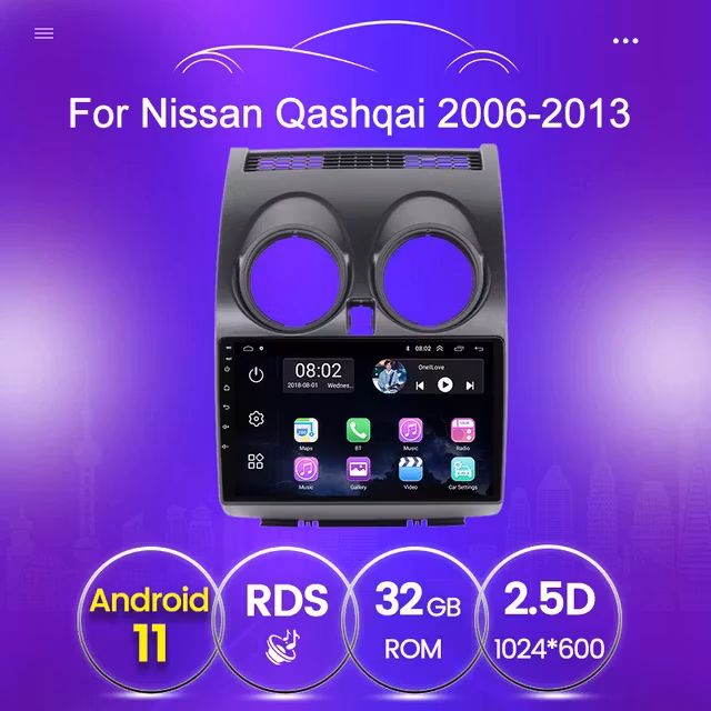 9"android 11,bilstereo  Nissan Qashqai (2006--2013) gps wifi carplay android auto blåtand rds Dsp 32gb