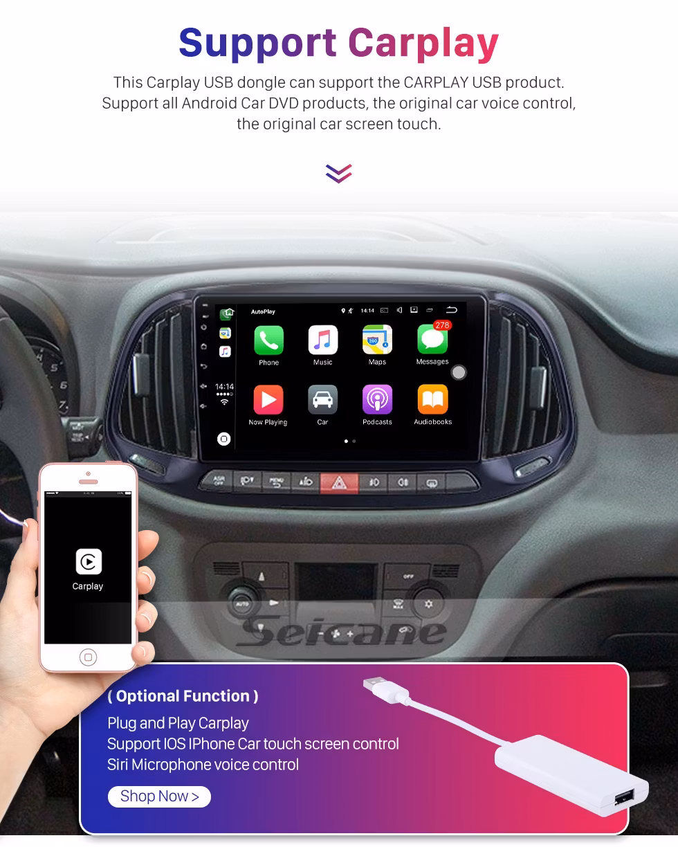 9" android 10, bilstereo  FIAT DOBLO (2015--2019) gps wifi carplay android auto blåtand rds Dsp  RAM:4GB, ROM:64GB  4G LTE