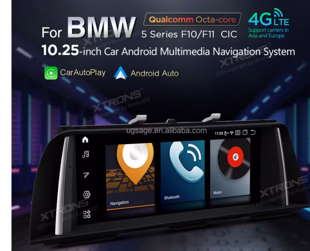 10,25" android 11 bilstereo  BMW 5-serie F10/F11 (2010---2012) med cic System gps wifi carplay android auto blåtand 32gb