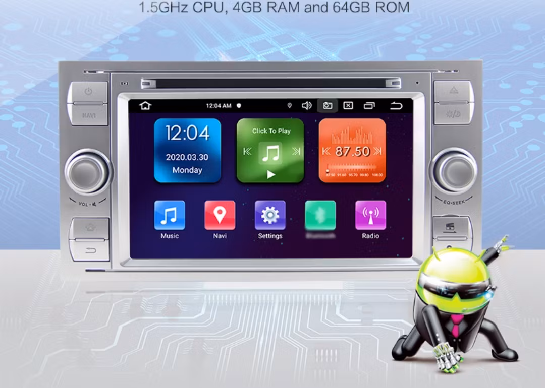 7" android 12. Silver Bilstereo ,dvd-spelare  Ford kuga/Transit/s-max  /Connect/ Fusion/Galaxy/ Fiesta(2005---2011) GPS wifi carplay android auto blåtand rds Dsp  32GB