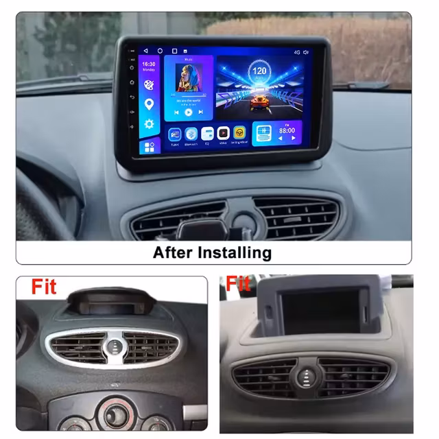 9" android 12 bilstereo  Renault Clio 3((2005--2015) gps wifi carplay android auto blåtand rds Dsp  Rom:128GB, Ram: 8GB,4GSIM