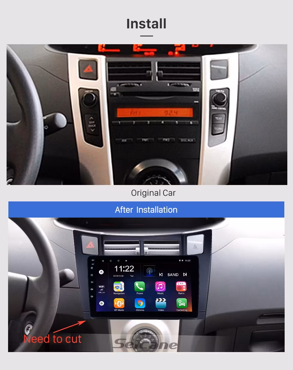 9" android 11, bilstereo  Toypta Yaris vitz( 2005--2011) gps wifi carplay android auto blåtand rds Dsp  Ram: 4GB, Rom: 64GB 4GSIM