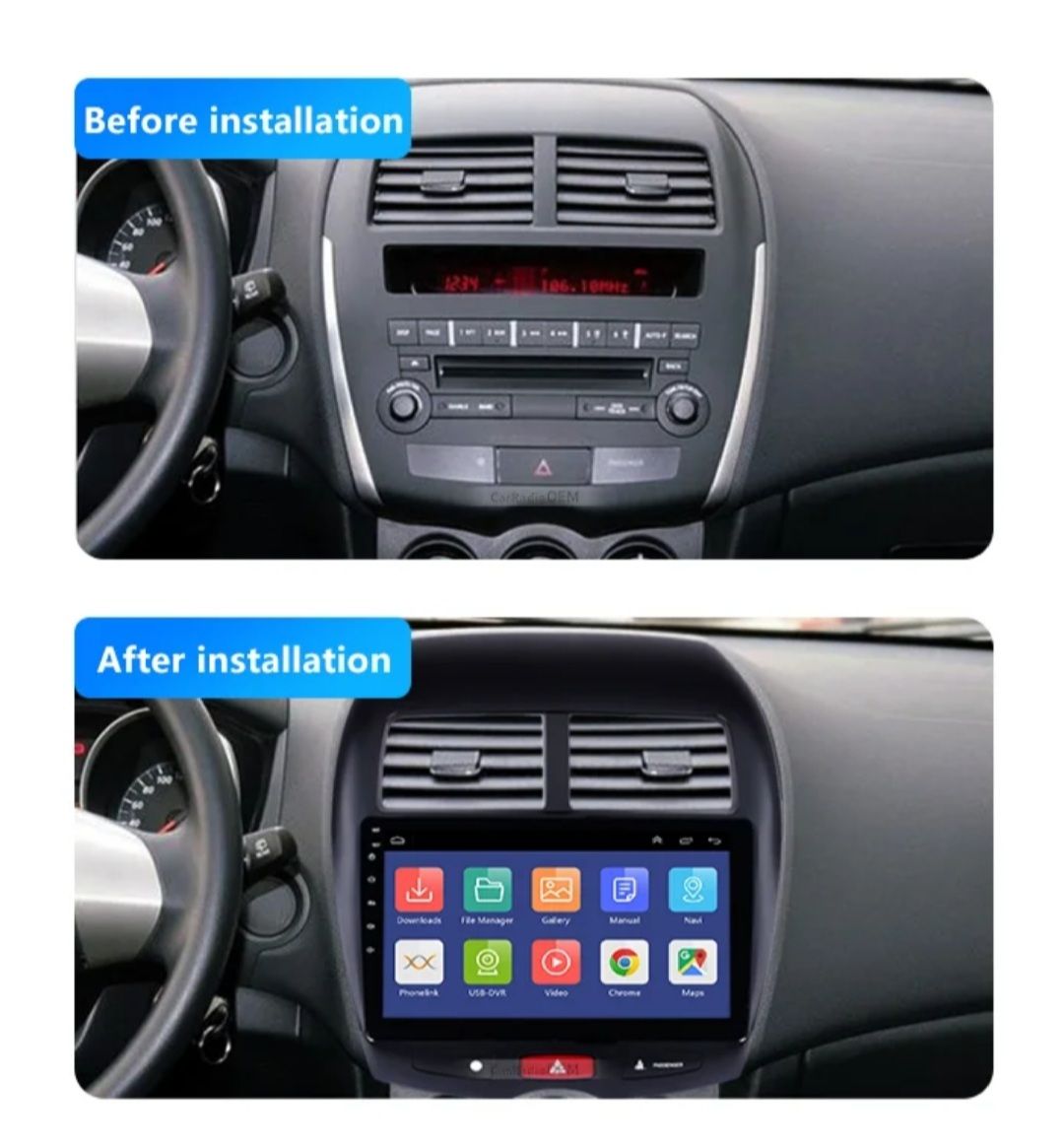 10,1" android 12, bilstereo Mitsubishi Asx (2010 -- 2016) gps wifi carplay android auto blåtand rds Dsp RAM:8GB ROM:  128GB,4G LTE