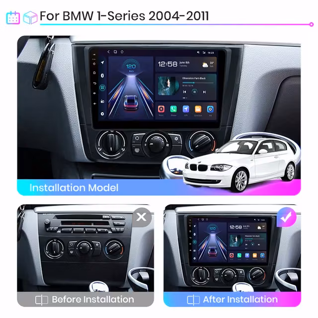 9"android 12, bilstereo  BMW 1 SERIES E88,72,81,87(2004--2011) gps wifi carplay android auto blåtand rds Dsp RAM:2GB ROM; 32GB,4G LTE