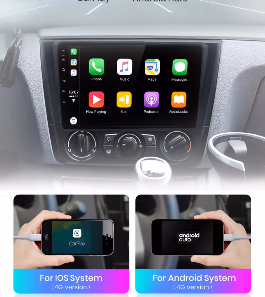 9"android 12, bilstereo  BMW 1 SERIES E88,72,81,87(2004--2011) gps wifi carplay android auto blåtand rds Dsp RAM:2GB ROM; 32GB,4G LTE