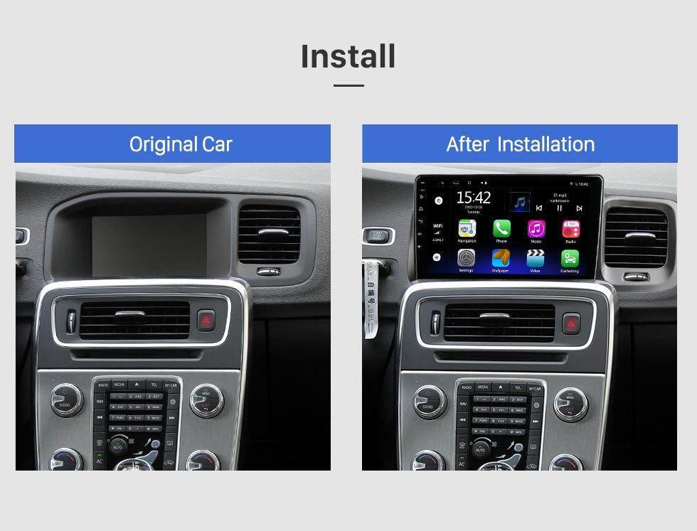 9" android 12, bilstereo  Volvo v60 , s60 (2014--2020)gps carplay android auto blåtand rds Dsp RAM:8GB,  ROM: 128GB, 4G LTE
