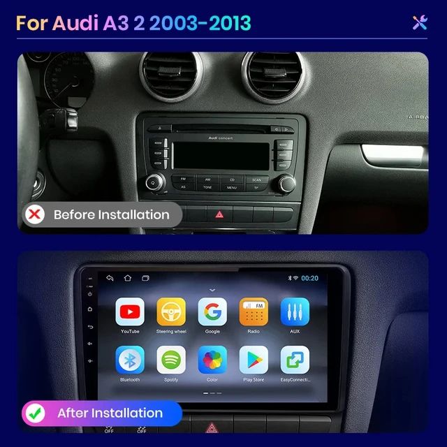 9" android 12 bilstereo  Audis  A3( 2003---2013) gps wifi carplay android auto blåtand rds Dsp RAM:4GB ROM:64GB  4G LTE