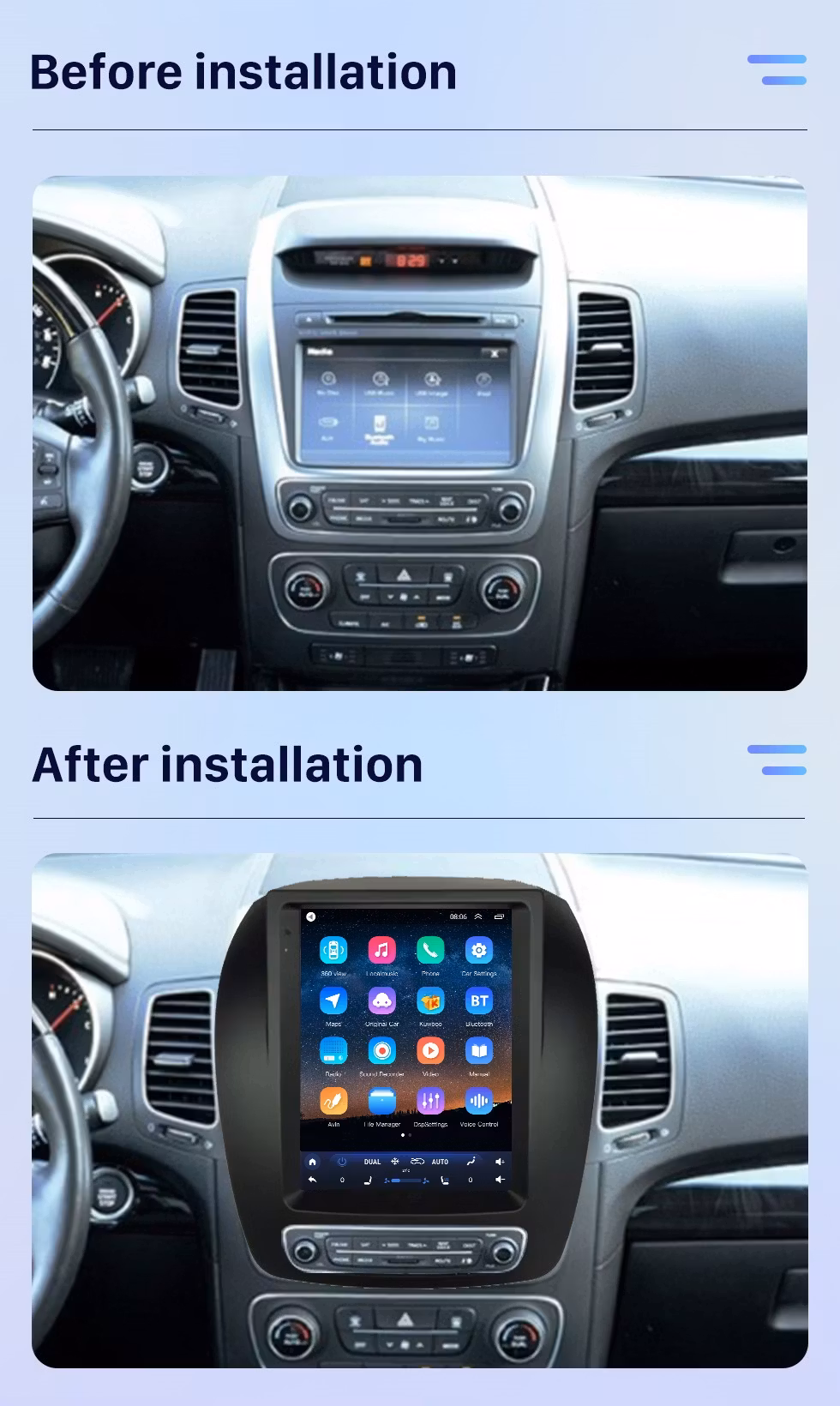 9.7" Android 12 Bilstereo kia Sorento ( 2013-- ĺ2014) gps wifi carplay android auto blåtand rds Dsp RAM:2GB,ROM: 32GB, 4G LTE