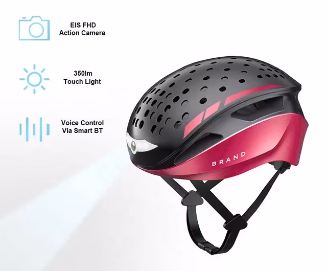 Smart cykel hjälm med kamera 1080P+kortplats+WIFI+BT+LED