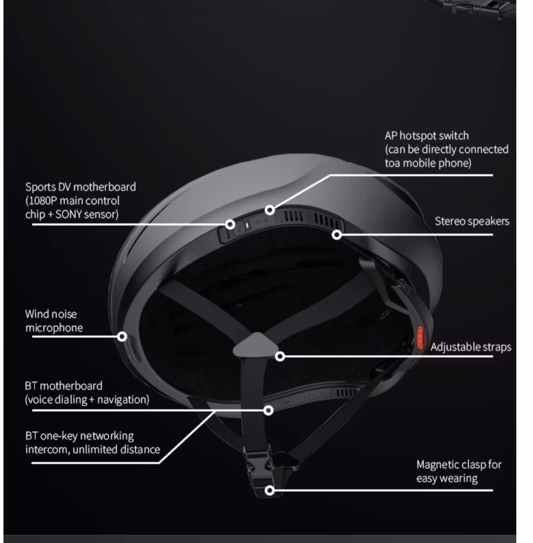Smart cykel hjälm med kamera 1080P+kortplats+WIFI+BT+LED