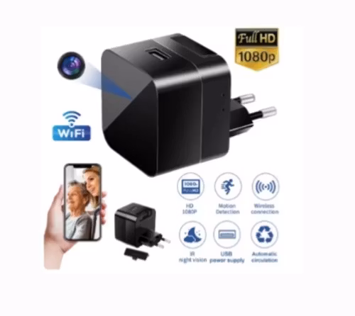 Mini laddare med  dold wifi videokamera