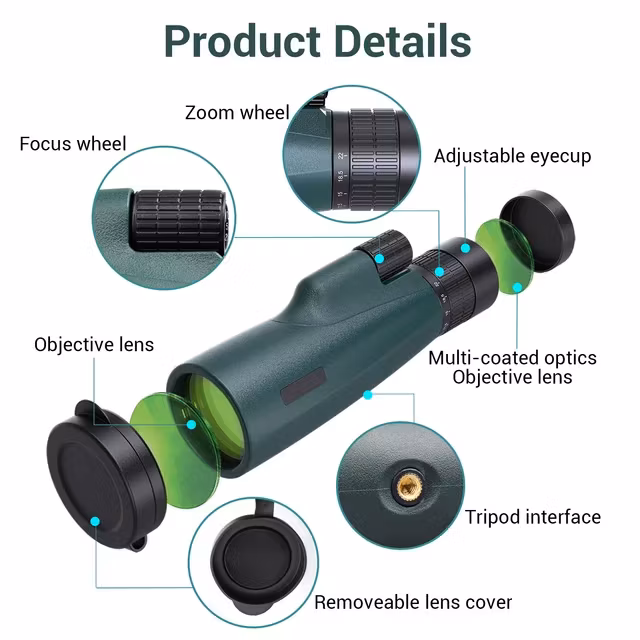 HD optisk lins 8×-22× zoom vattentätt monokulärt teleskop kikare