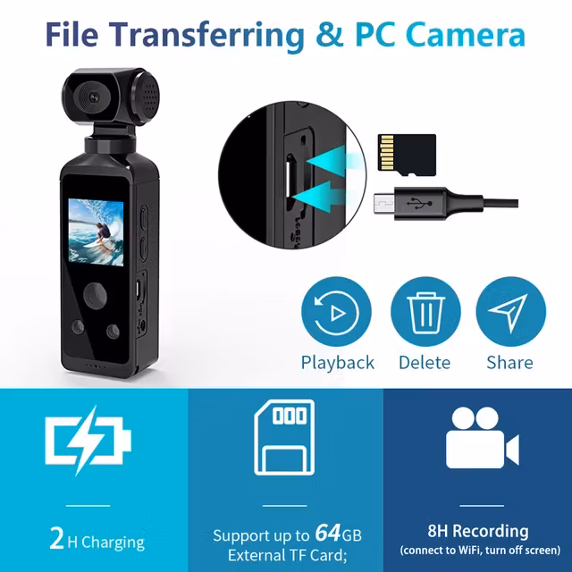 Vattentät dykarens wifi  & mörkerseende  mini pocket action 4K ultra HD videokamera