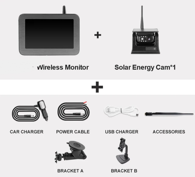 5" Trådlös  +9600 mah solar backkamera kits med wifi