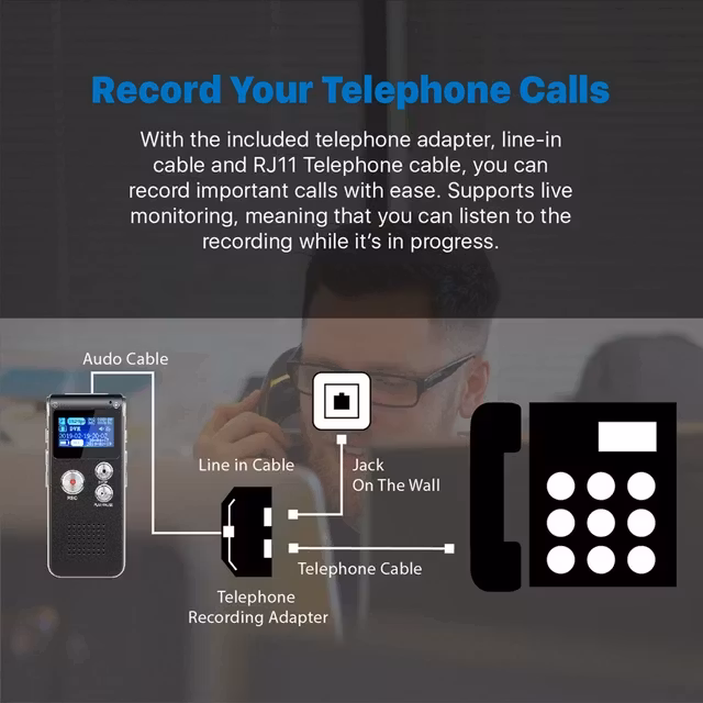 Digital diktafon med telefonsamtal inspelning ,mp3