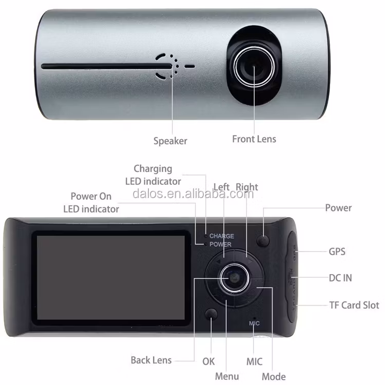 2.7" dual cam Dash-kamera