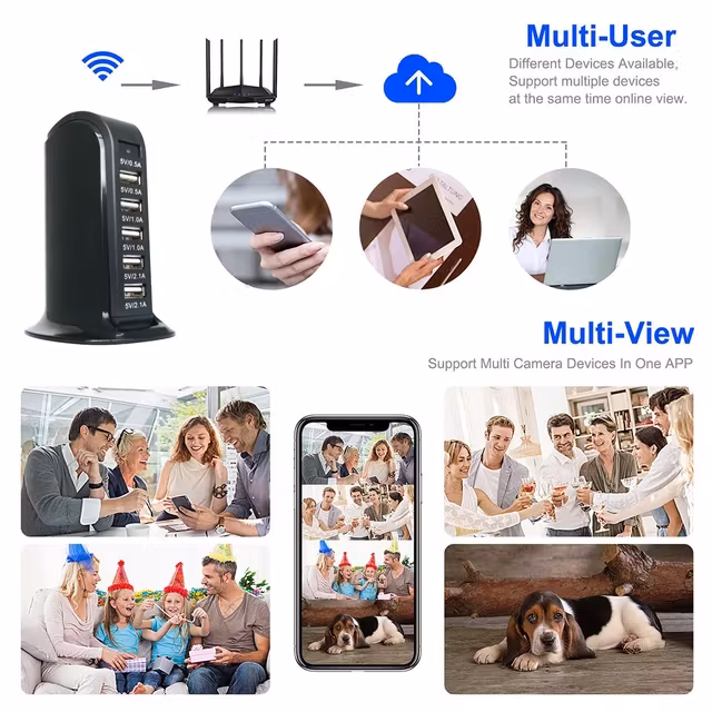 Multi USB laddare med inbyggt  dold wifi kamera