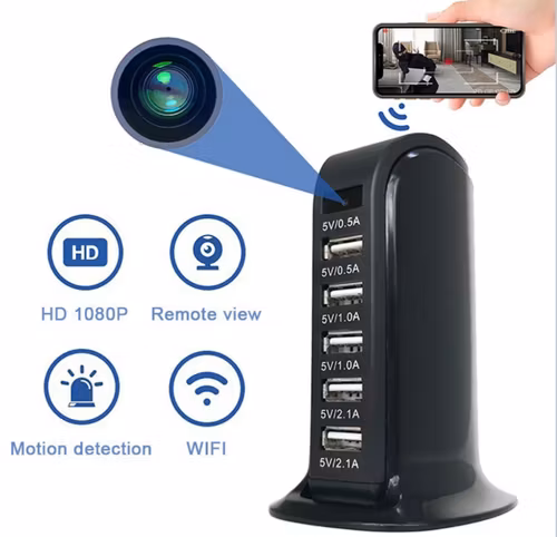 Multi USB laddare med inbyggt  dold wifi kamera