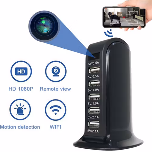 Multi USB laddare med inbyggt  dold wifi kamera