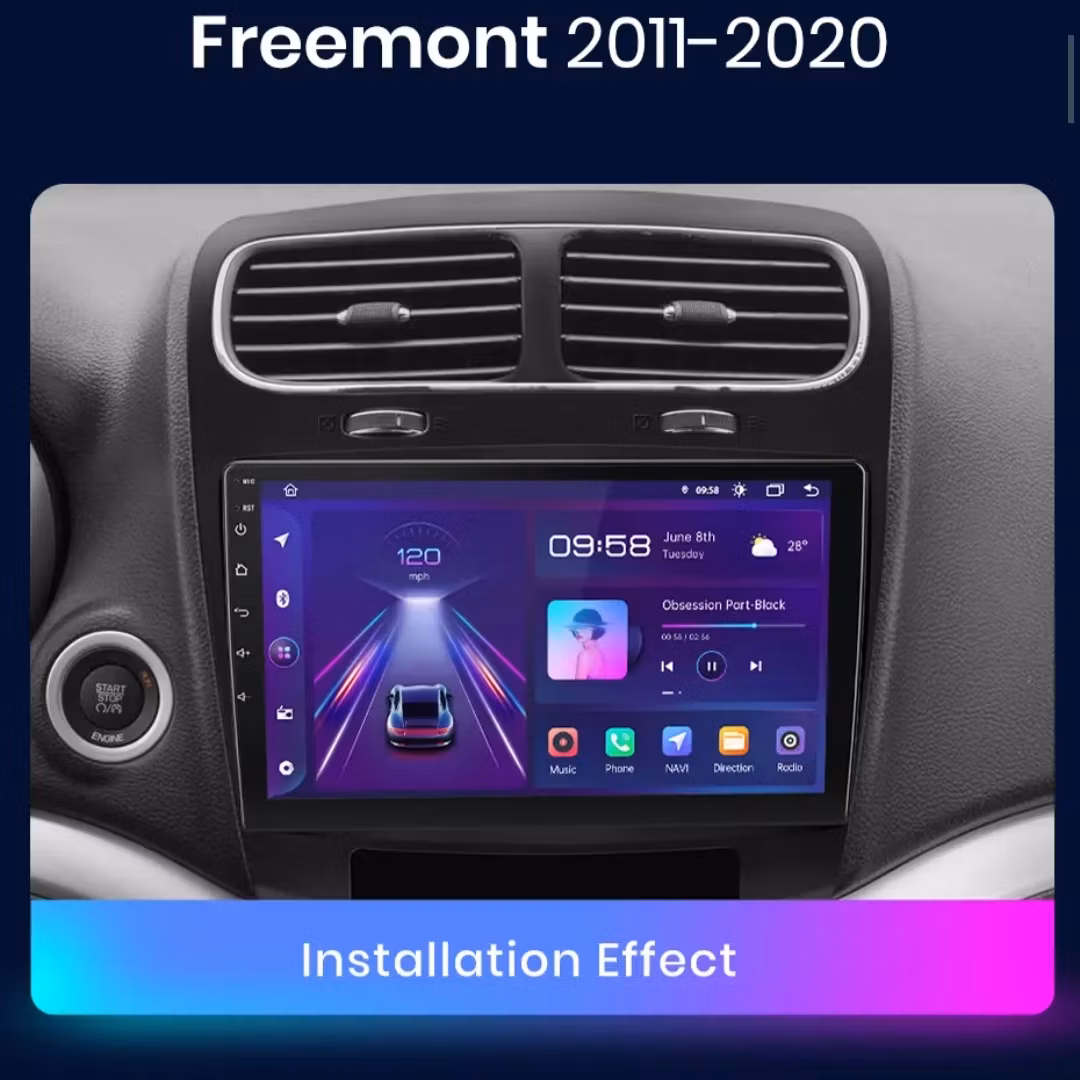 9"android 12, bilstereo  Fiat  freemont ( 2011--2020) gps wifi carplay android auto blåtand rds Dsp RAM:4GB, ROM:64GB,  4G LTE