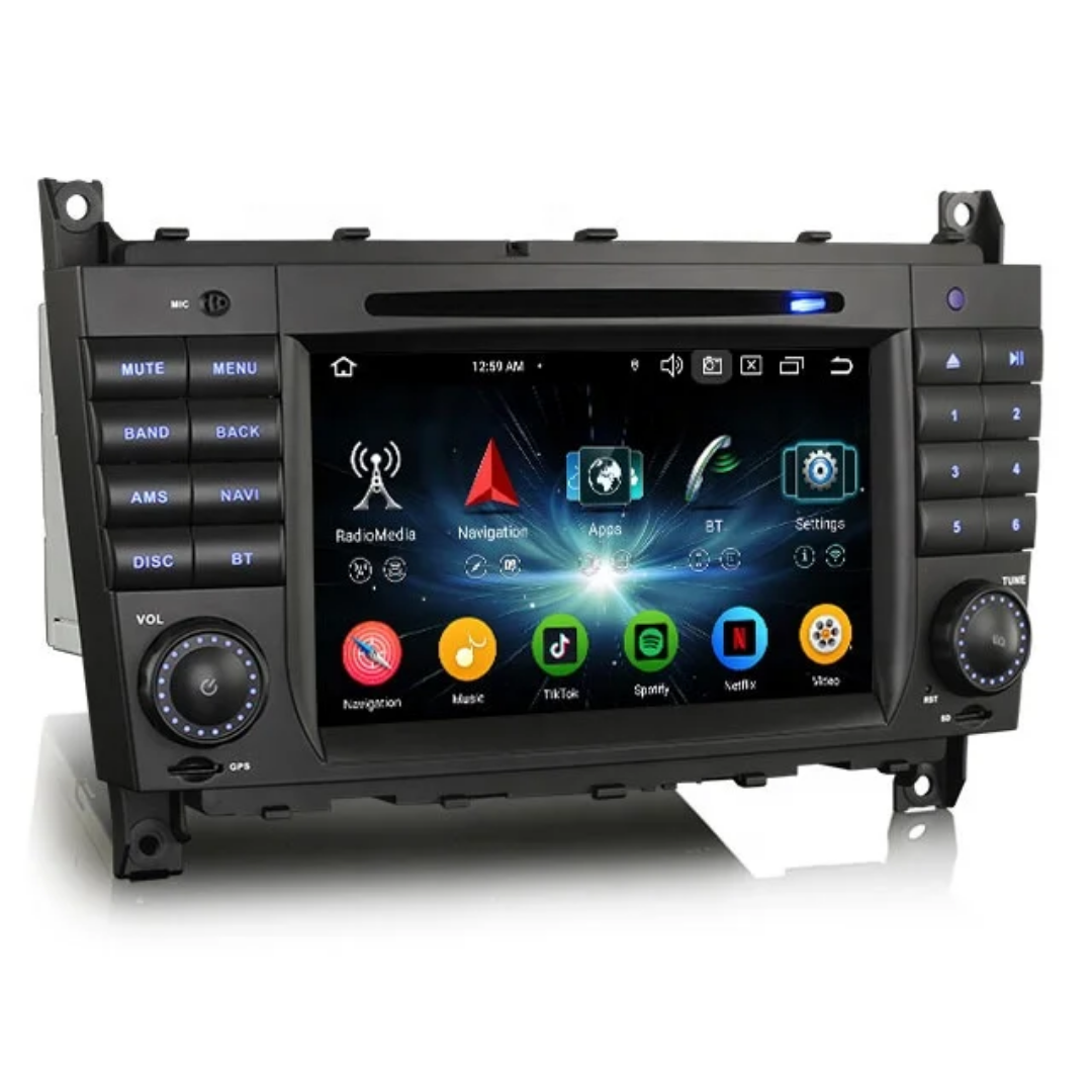 7"android 13, bilstereo dvd-spelare Mercedes-Benz C klass w203 (2004-2007)gps wifi carplay android auto blåtand rds Dsp RAM:4GB, ROM: 64GB, 4G LTE
