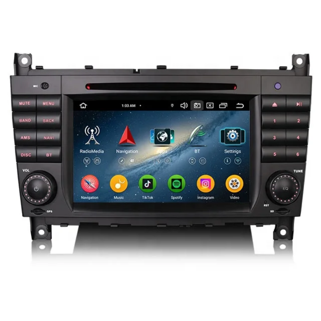 7"android 13, bilstereo dvd-spelare Mercedes-Benz C klass w203 (2004-2007)gps wifi carplay android auto blåtand rds Dsp RAM:4GB, ROM: 64GB, 4G LTE