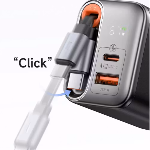 67W laddare Inbyggd indragbar USB-C-kabel (EU)