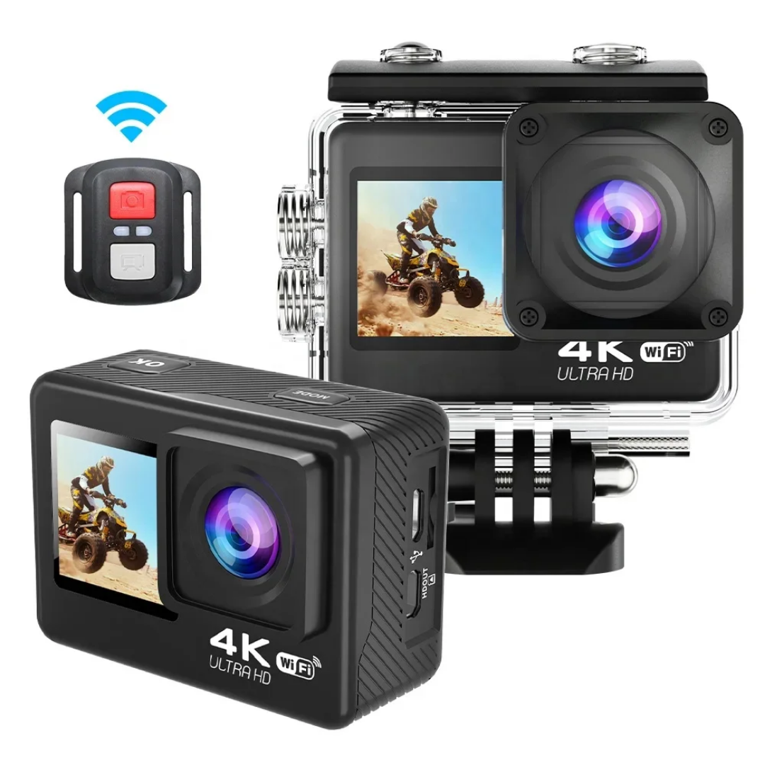 2"  4× zoom 4K Vattentät Actionkamera,wifi,fjärrkontroll, dual pekskärm 60FPS