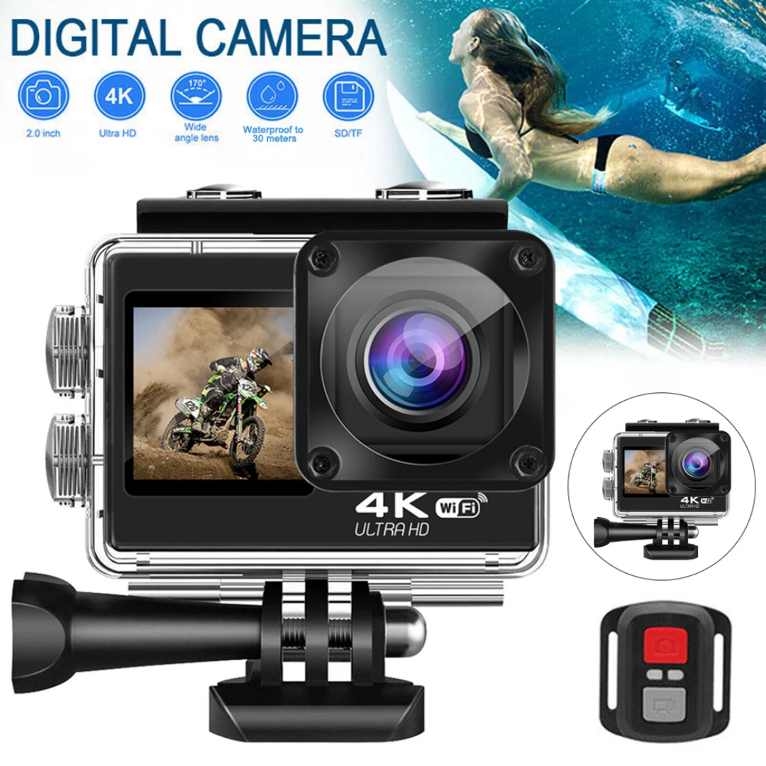 2"  4× zoom 4K Vattentät Actionkamera,wifi,fjärrkontroll, dual pekskärm 60FPS
