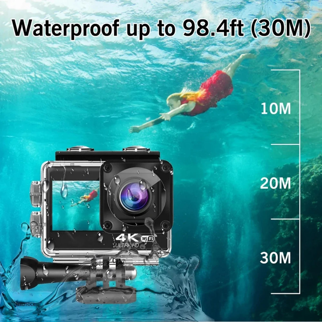 2"  4× zoom 4K Vattentät Actionkamera,wifi,fjärrkontroll, dual pekskärm 60FPS