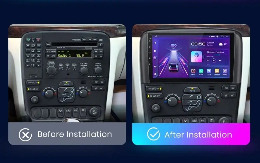 9"android 13, bilstereo volvo S80( 1998--2006) gps wifi carplay android auto blåtand rds Dsp RAM: 4GB, ROM: 64GB, 4G LTE + gratis backkamera