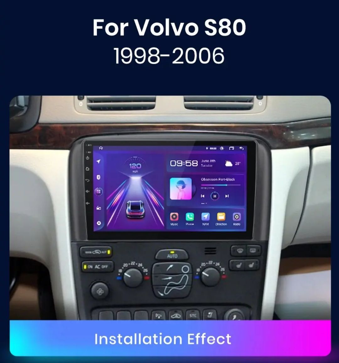 9"android 13, bilstereo volvo S80( 1998--2006) gps wifi carplay android auto blåtand rds Dsp RAM: 4GB, ROM: 64GB, 4G LTE + gratis backkamera