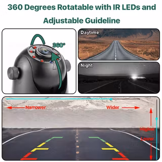 170°-360° vattentät 5G wifi uppladdningsbar magnetisk fordon front & backkamera 6000 mAh