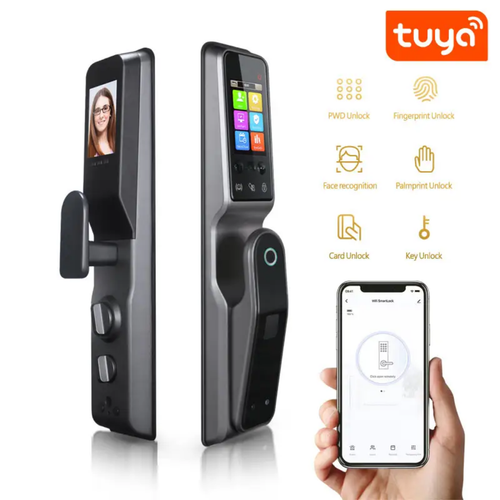 Tuya Smart WiFi Automatisk ansiktsigenkänning med fingeravtryck Smart dörrlås med HD-kamera