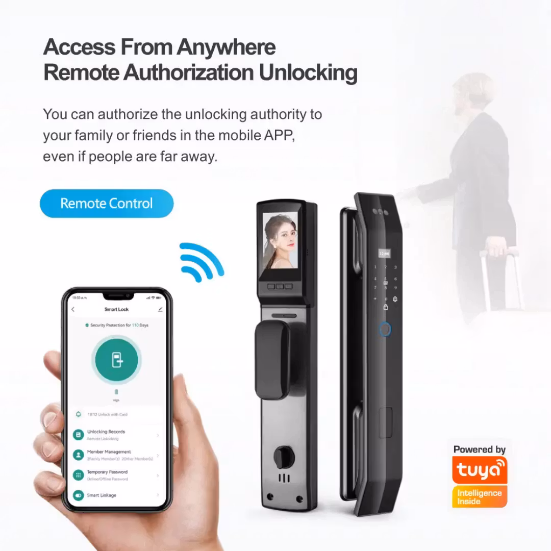 Smart Life App Fjärrkontroll Tuya Smart WiFi Lösenord Fingeravtryck 3D ansiktsigenkänning Dörrlås med intercom 