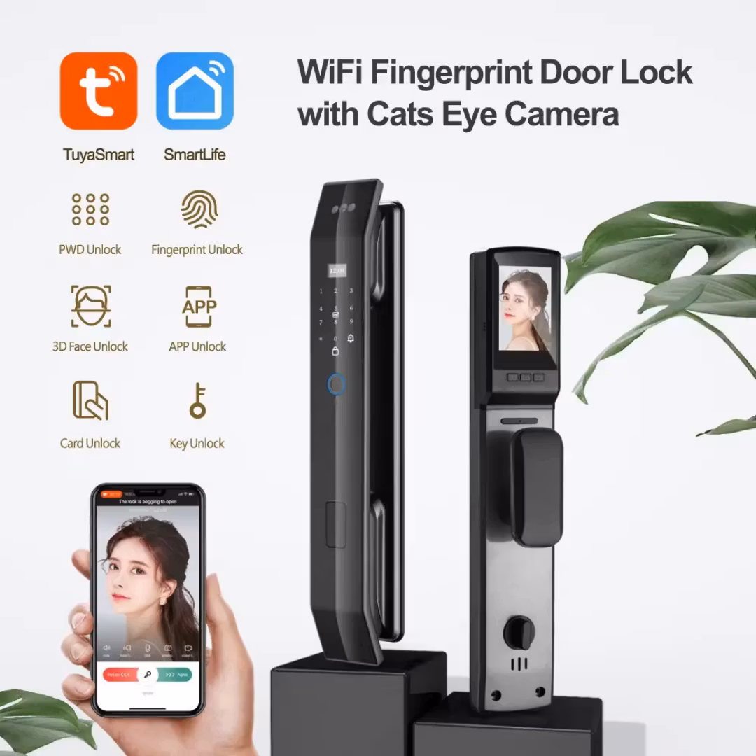 Smart Life App Fjärrkontroll Tuya Smart WiFi Lösenord Fingeravtryck 3D ansiktsigenkänning Dörrlås med intercom 