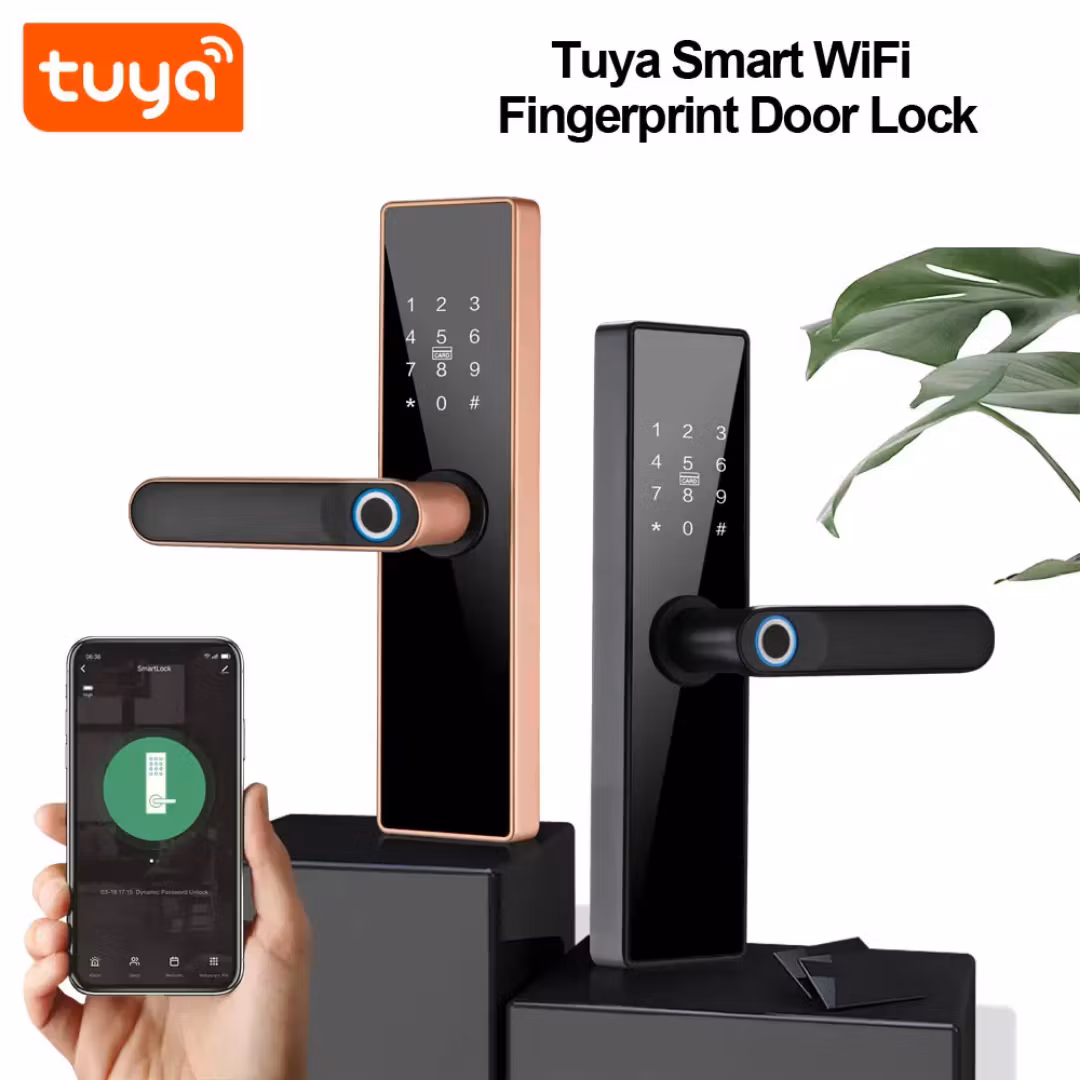 Tuya Smart APP Fjärrkontroll Flerspråkig WIFI Fingeravtryck Smart Dörrlås för hem